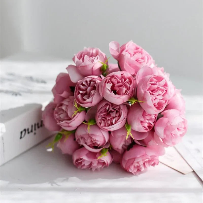 Rose Pink Peony Artificial Flowers Silk Bouquet