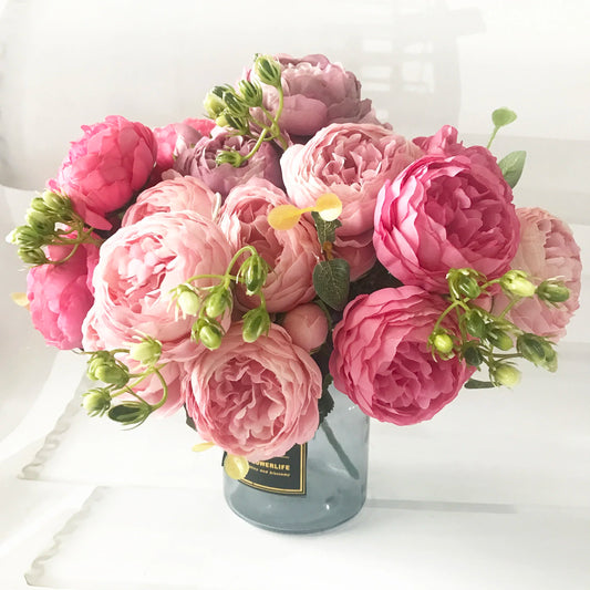 Rose Pink Silk Peony Artificial Flowers Bouquet