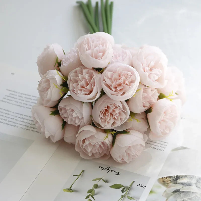 Rose Pink Peony Artificial Flowers Silk Bouquet
