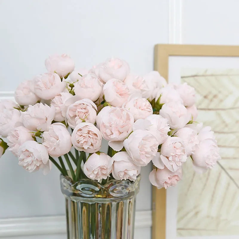 Rose Pink Peony Artificial Flowers Silk Bouquet